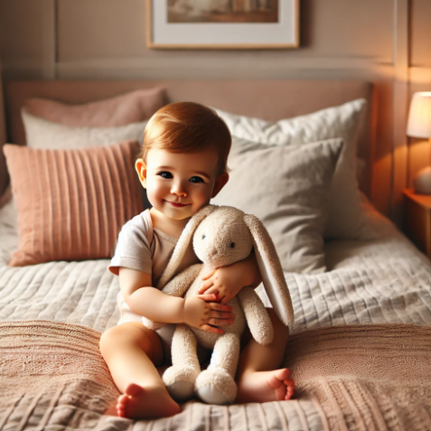 애착인형 안고 있는 아기