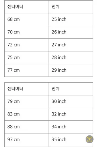 허리 인치 계산법 허리사이즈 바지사이즈표_6