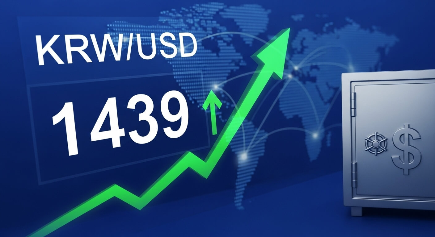 환율 1439 으로 오르는 차트 와 금고가 있다