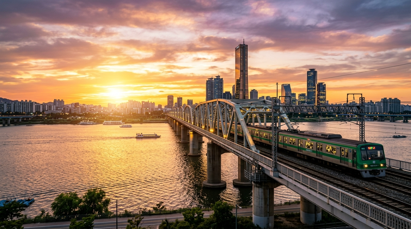 당산철교와 한강 위를 달리는 2호선