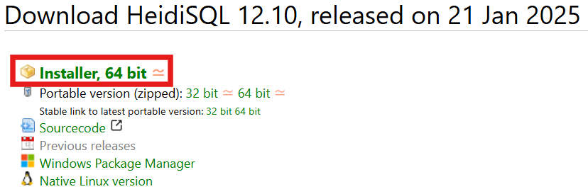 Download HeidiSQL Installer, 64 bit