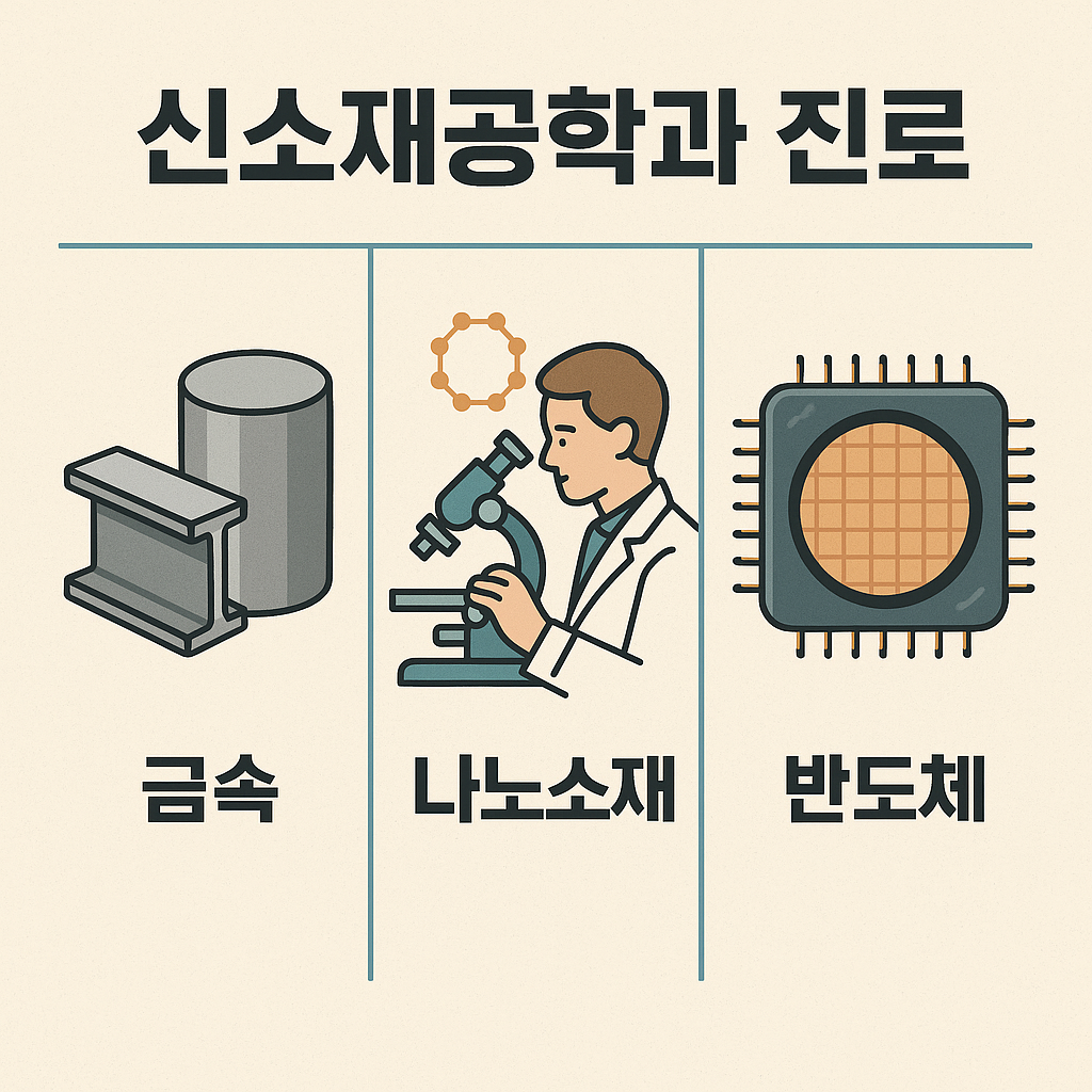 신소재공학과 진로: 금속, 나노소재, 반도체 일러스트