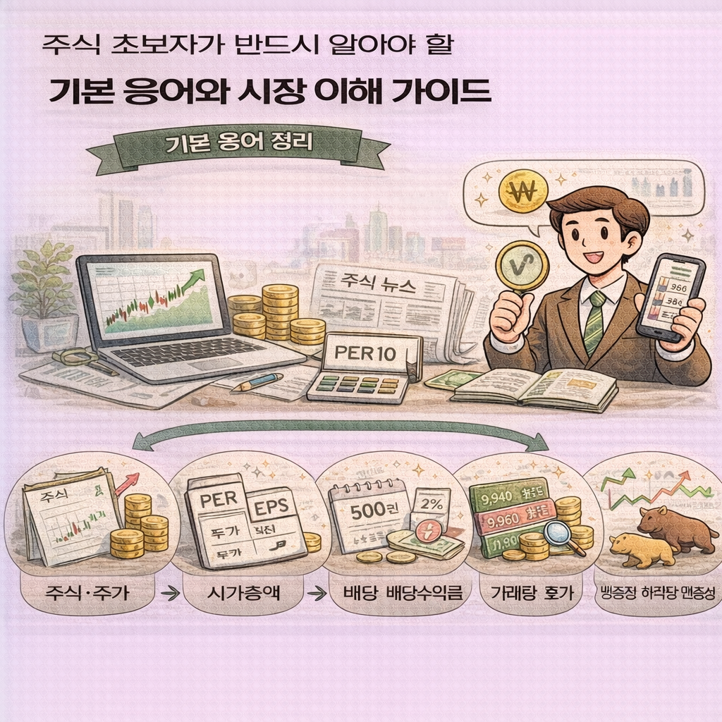 주식초보자를 위한 필수 용어 가이드 인포그래픽