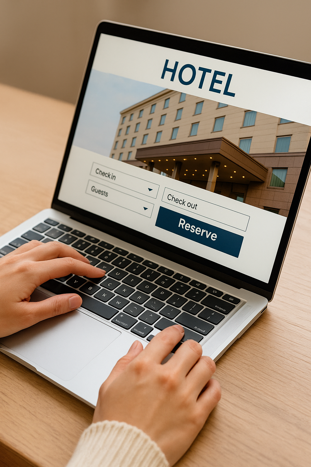 숙소 예약 웹사이트를 보는 장면