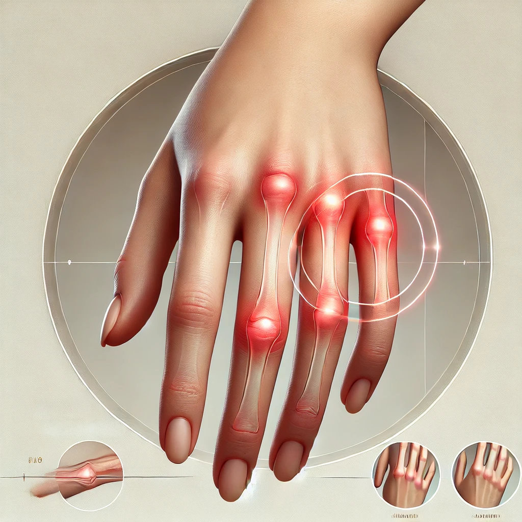 류마티스 관절염의 염증 부위를 강조한 의학 일러스트 스타일 이미지