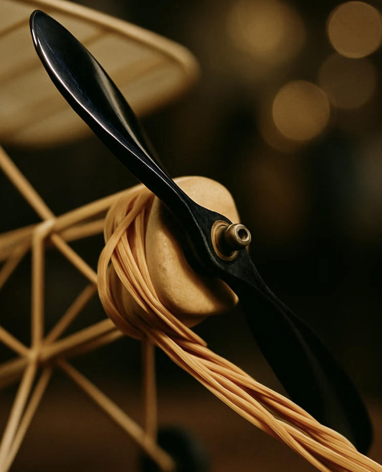 생명을 불어넣는 심장, 프로펠러와 고무줄 연결