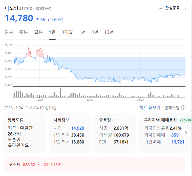 나노팀 주가