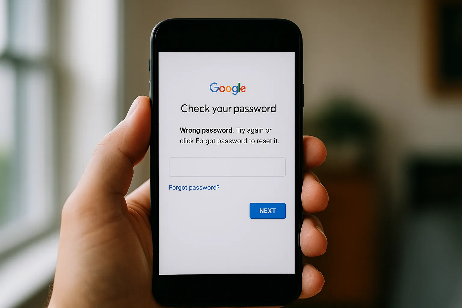 스마트폰에서 구글 비밀번호 입력 오류 안내 화면