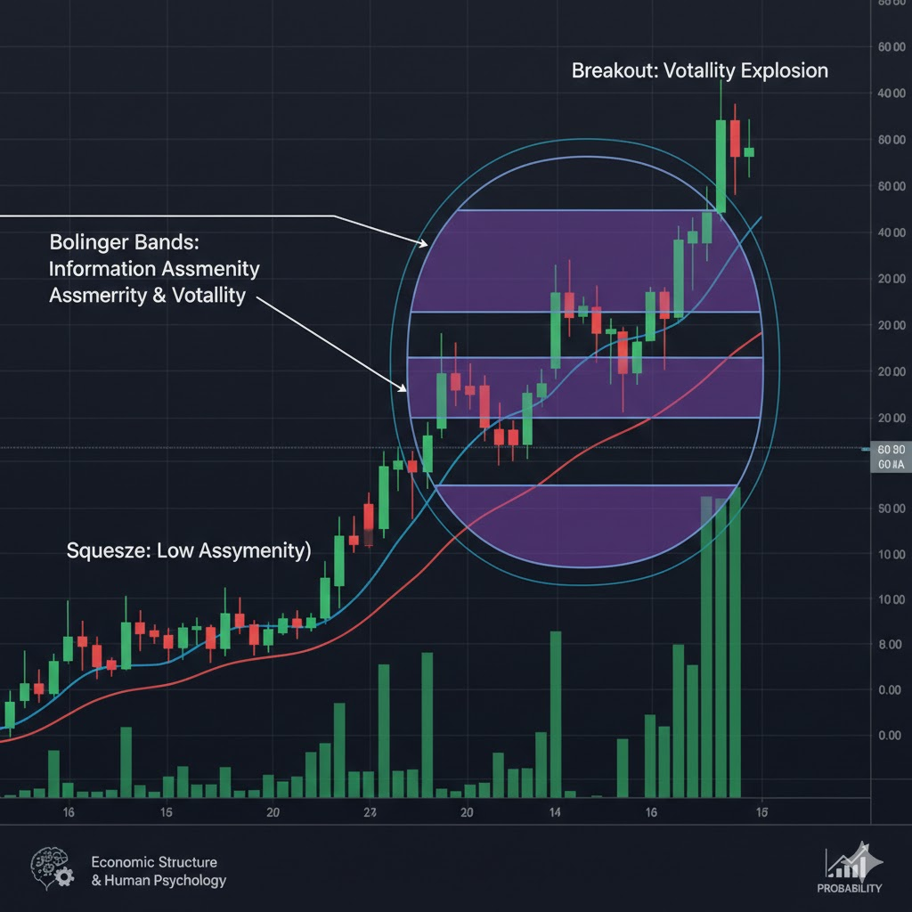 경제학적 관점에서 재해석한 차트 구조: 이동평균선(매몰비용)과 볼린저밴드(정보 밀도)의 상호작용.