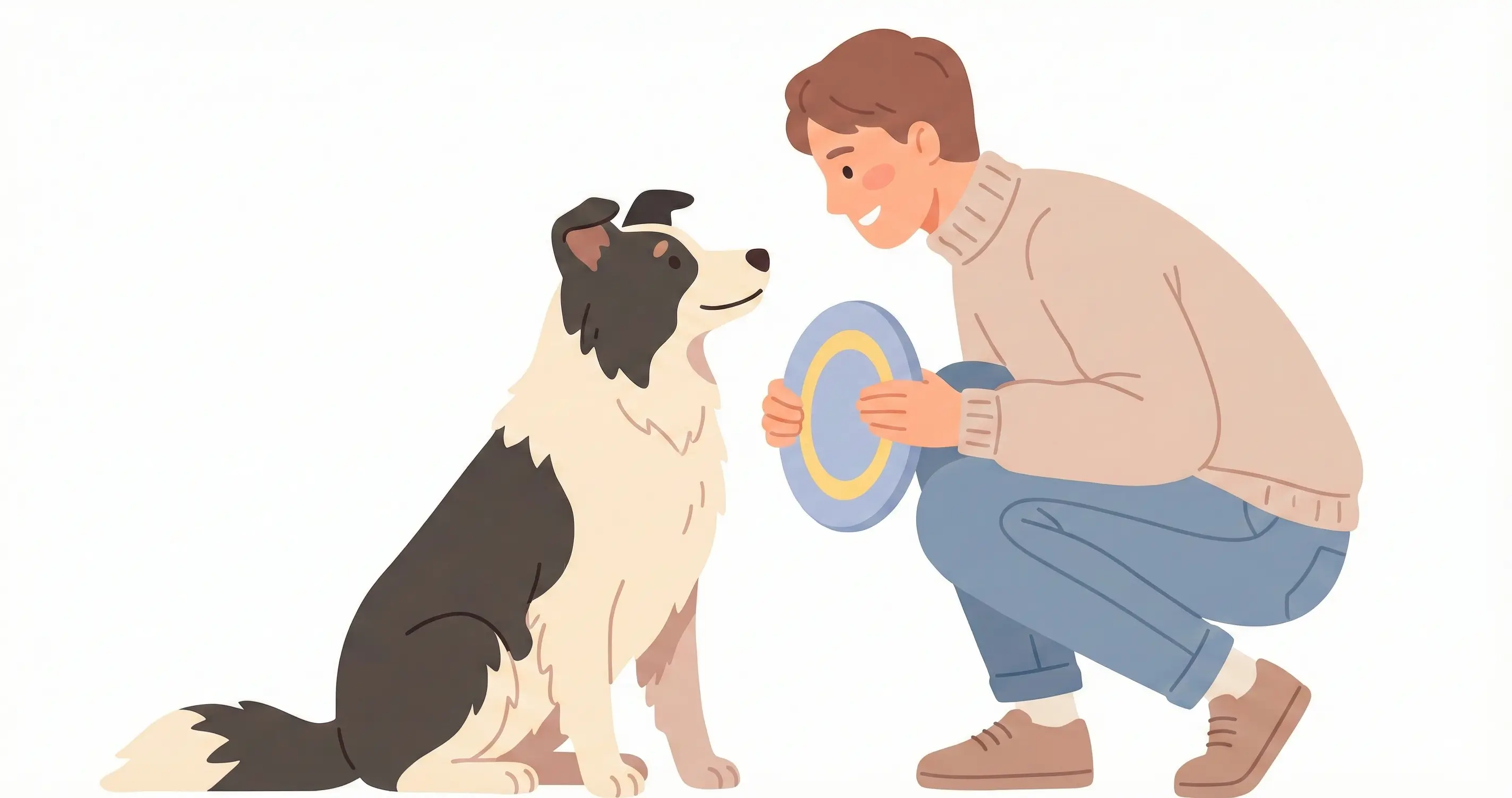 보호자와 눈을 맞추며 프리스비를 기다리는 집중력 높은 보더 콜리