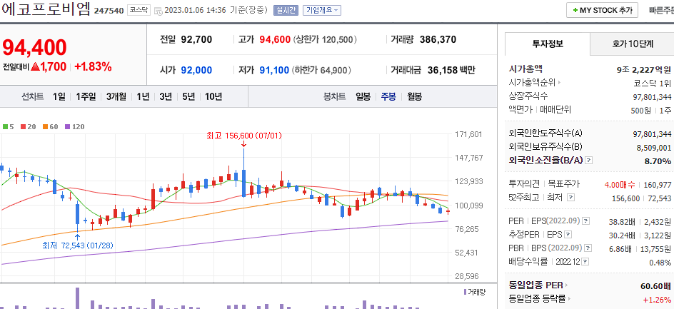 에코프로비엠 차트