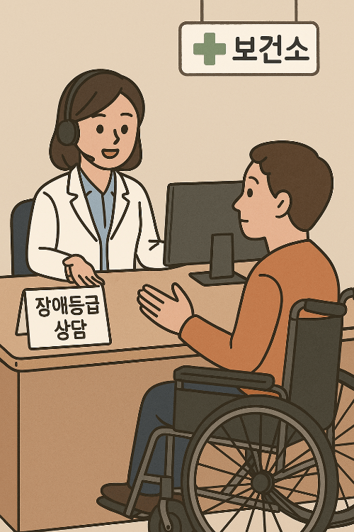 장애등급 상담 중인 보건소 직원과 민원인