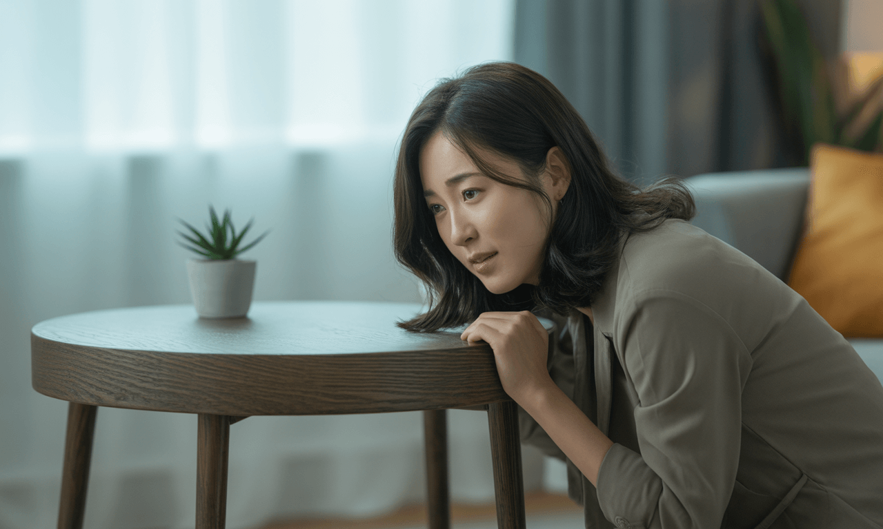 고혈압-초기증상-자가진단-테이블을-잡고-어지러워하는-모습