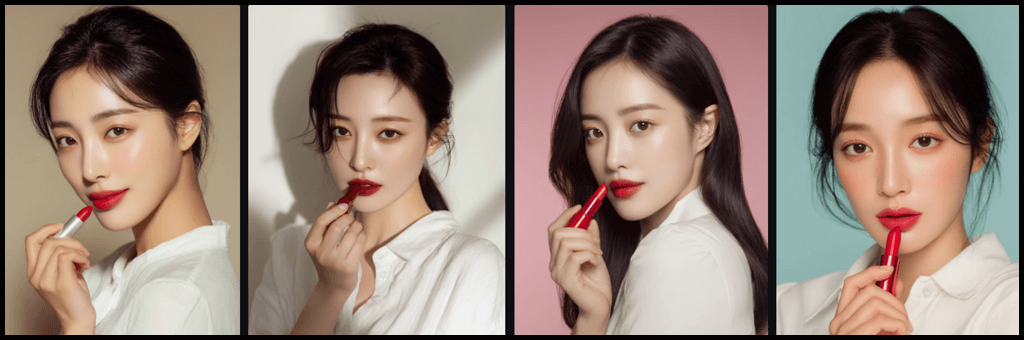 Photorealistic 스타일 젊은 한국 여성의 립스틱 클로즈업_Midjourney