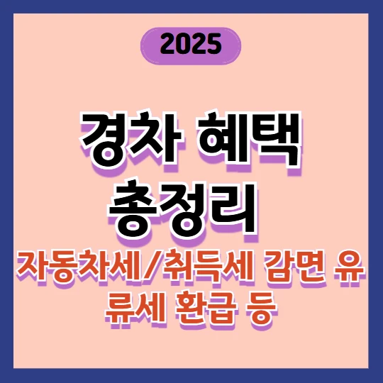 2025 경차 혜택 총정리(자동차세 취득세 감면, 유류세 환급 등)