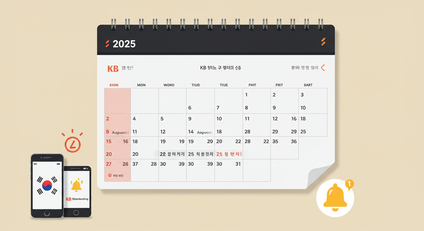 2025년 KB국민은행 앱 소비쿠폰 신청 기간과 마감일, 확인 방법을 나타내는 달력