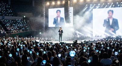 임영웅 체육관 수만명앞 무대위에서 노래하는 이미지