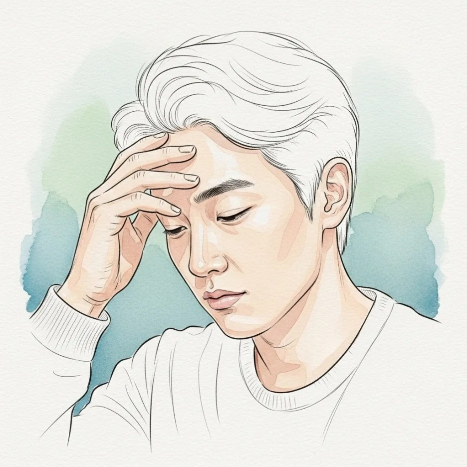 자신의 몸 상태를 살피는 남성의 모습