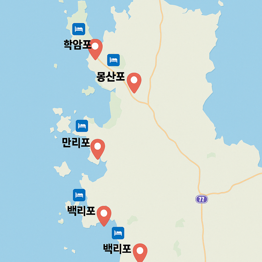 해루질 바다 및 숙소 표시 지도 사진