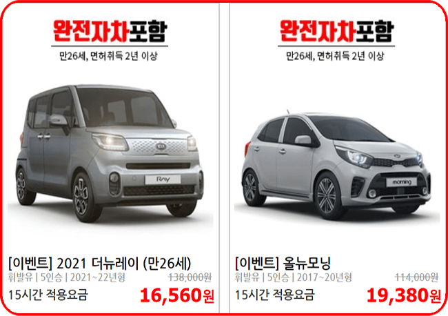 제주속으로, 경차 제주 렌트카 요금표