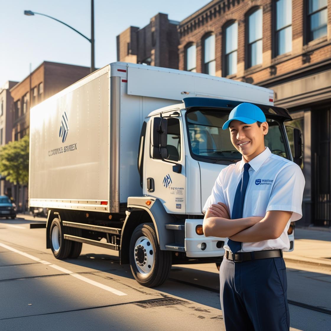 1톤 용달트럭과 파란색 모자를 쓴 용달기사