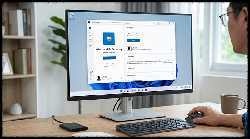 Microsoft Store에서 공식 Windows File Recovery 프로그램을 설치하는 모습