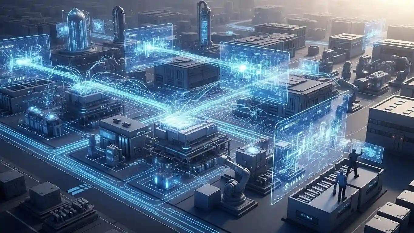 <img src="industrial_iot_future_efficiency_structure.webp" alt="산업 현장의 IoT 센서 네트워크가 데이터 복잡성을 극복하며 효율성을 상징하는 미래 산업 구조를 표현한 이미지 입니다">