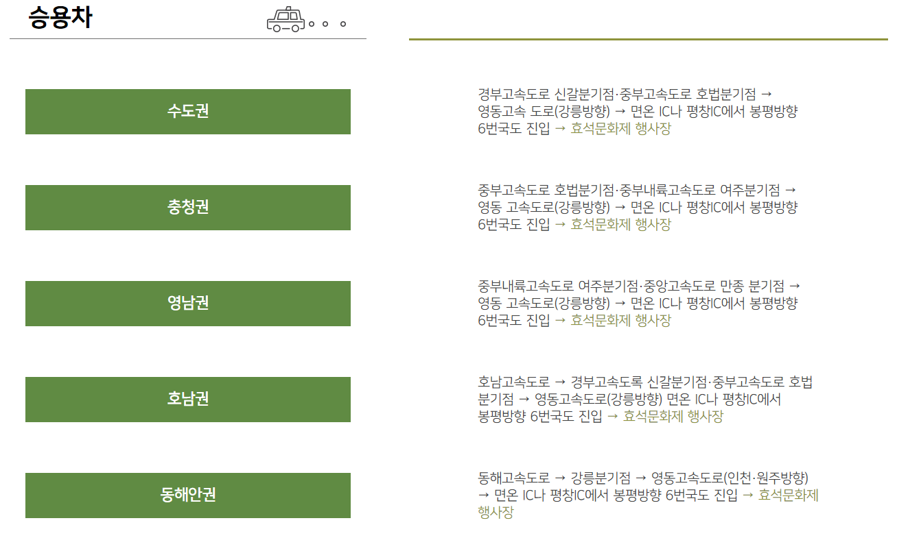 평창 효석문화제 찾아 오시는 길