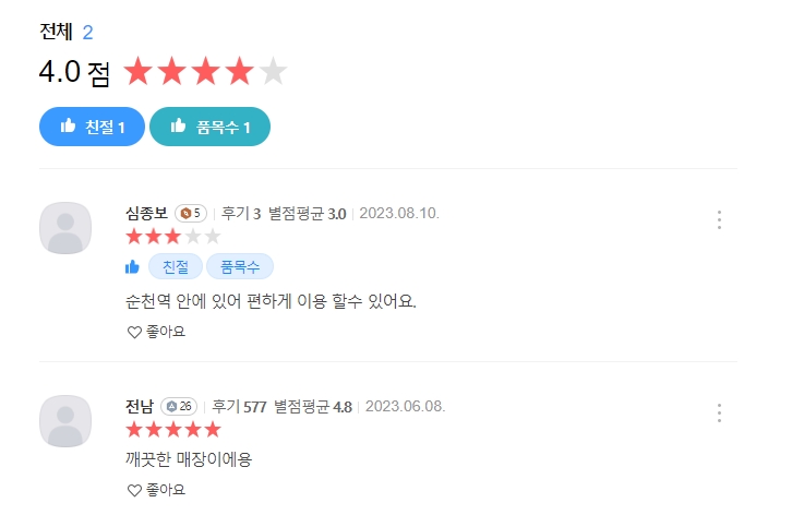 카카오맵에서 이용자 후기를 확인하는 모습