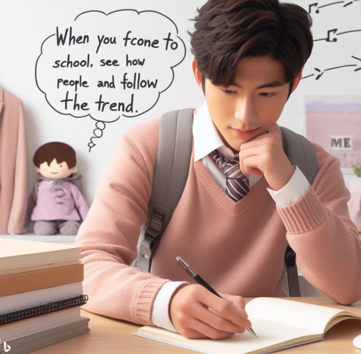 전학 온 학교의 흐름을 따르는 모습(made by Bing)