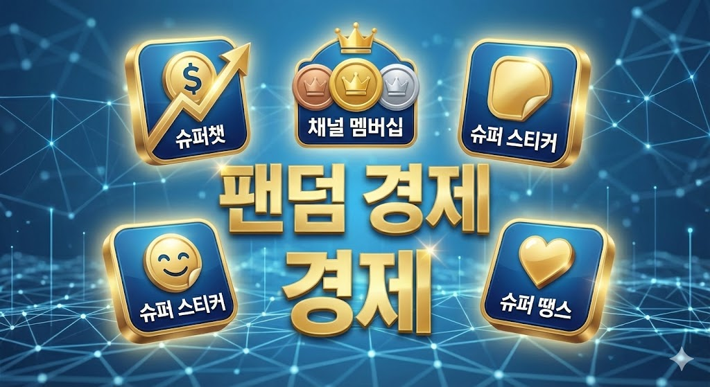 채널 멤버십과 슈퍼챗 등 팬덤 기반 수익 모델을 강조한 고해상도 비즈니스 배경.