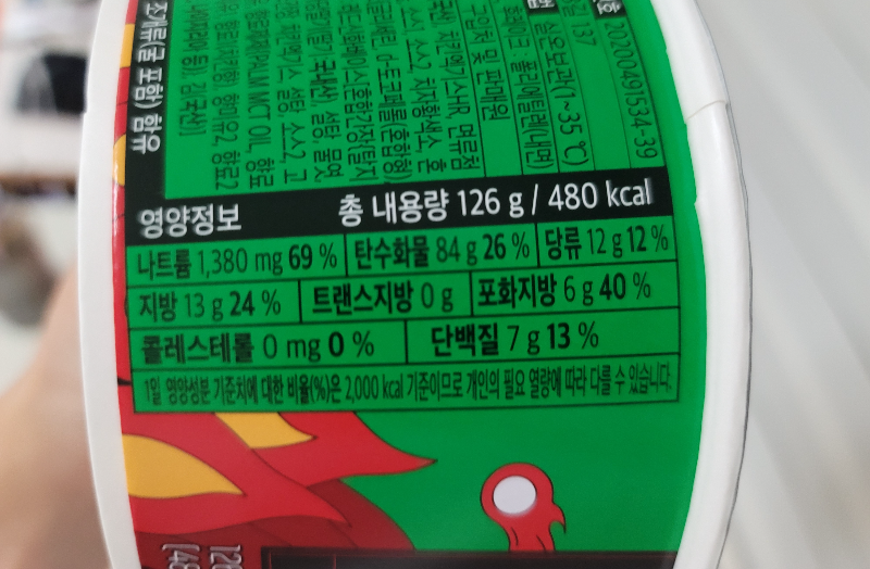 교촌레드 시크릿볶음면 칼로리 및 영양정보