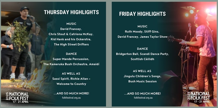 National Folk Festival 요일별 일정