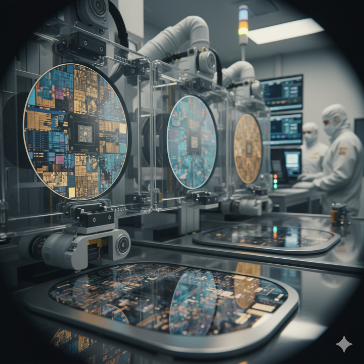반도체 웨이퍼와 칩을 생산하는 모습