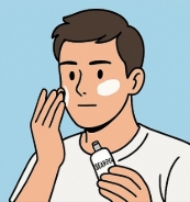 선크림을 바르는 남자 만화 이미지