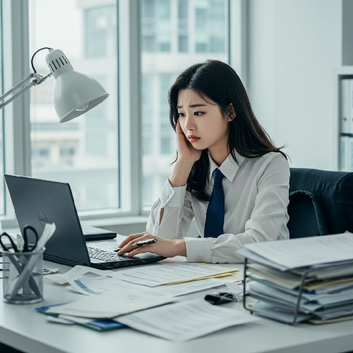 퇴직소득세 계산기 머리아파하는 직장인의 사진