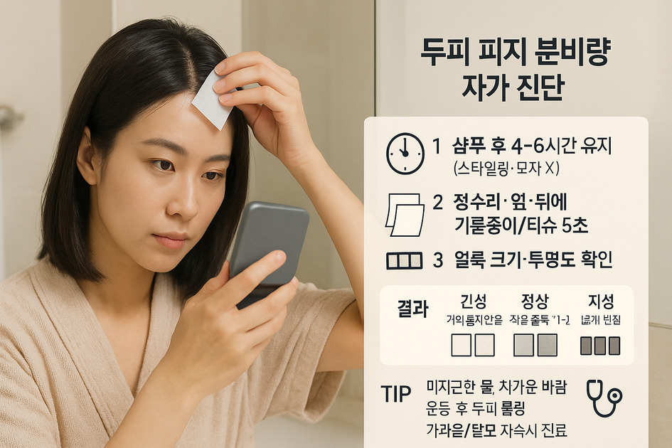 두피 피지 분비량 자가 진단법과 지루성 탈모 위험도 계산하기