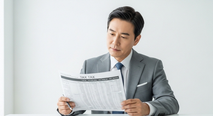 세율표를 보며 고개를 끄덕이는 전문가