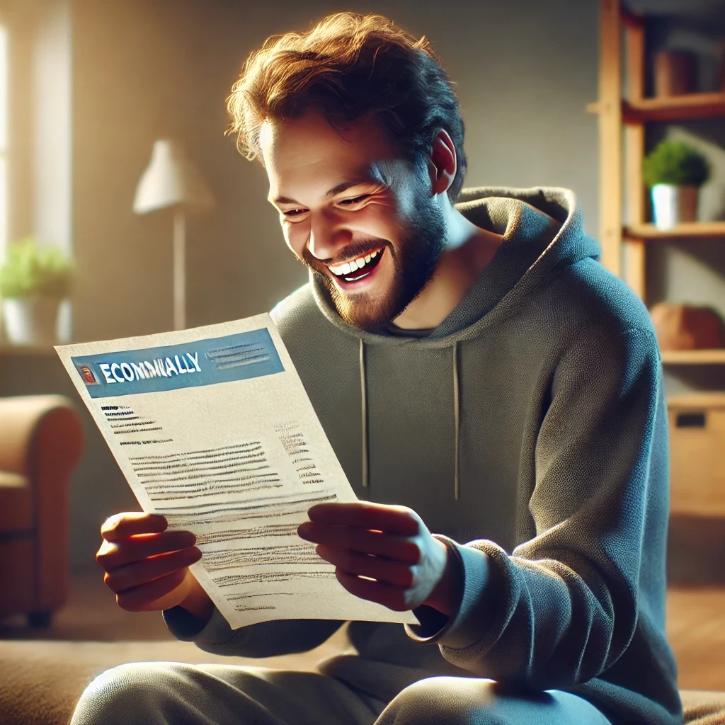 2025년 생계급여 인상 소식을 보고 기뻐하는 장면 이미지