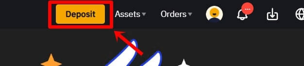 바이비트 입금 버튼을 가리키고 있다.