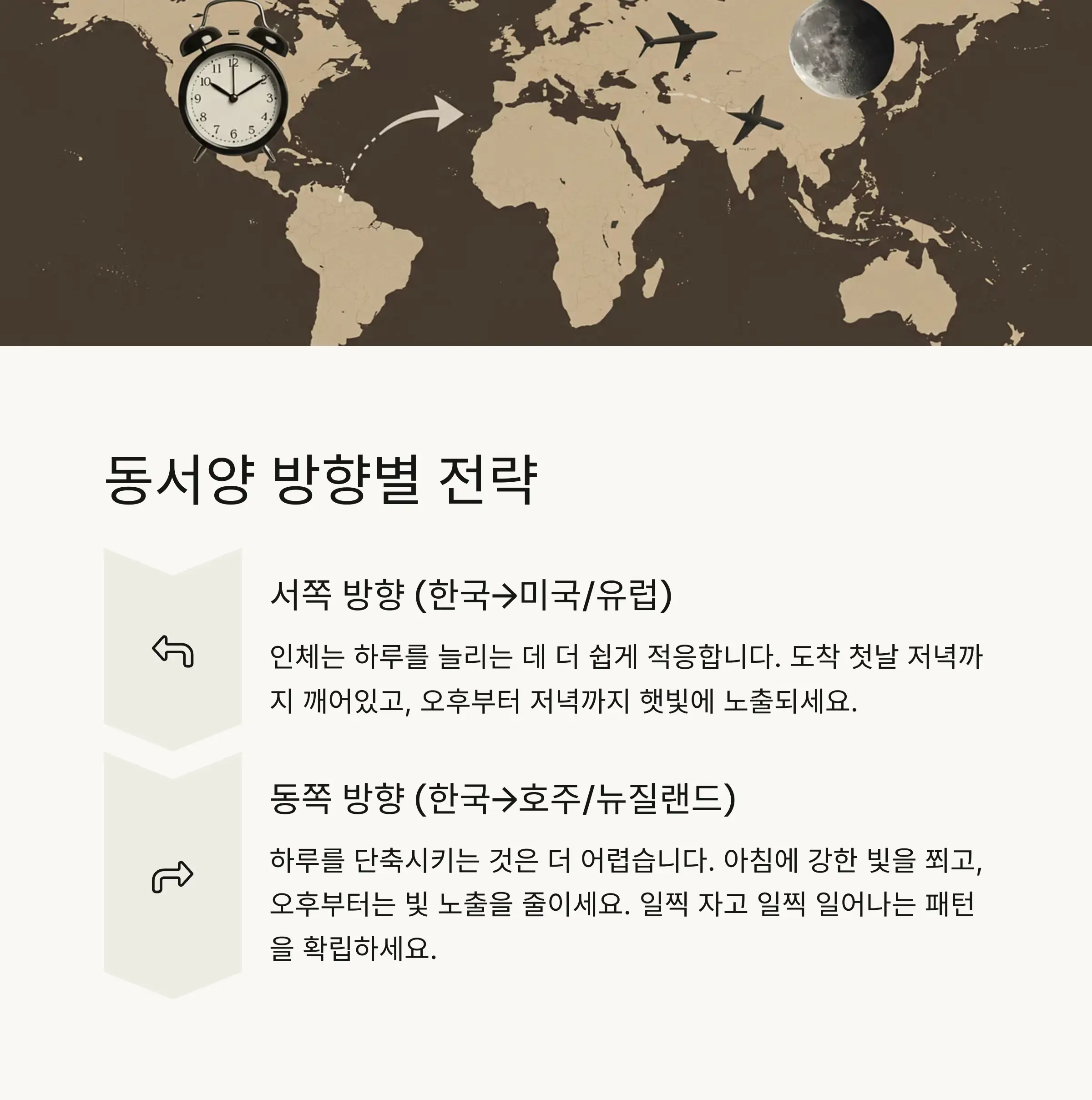🧭 동서양 방향별 시차적응 팁