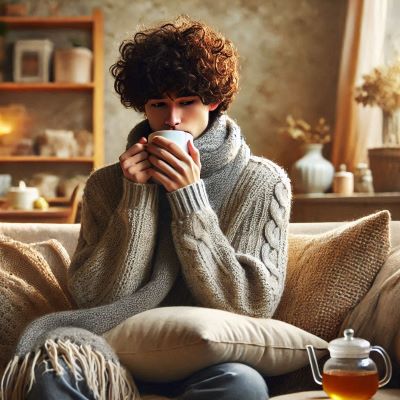 남성이 차를 마시고 있다