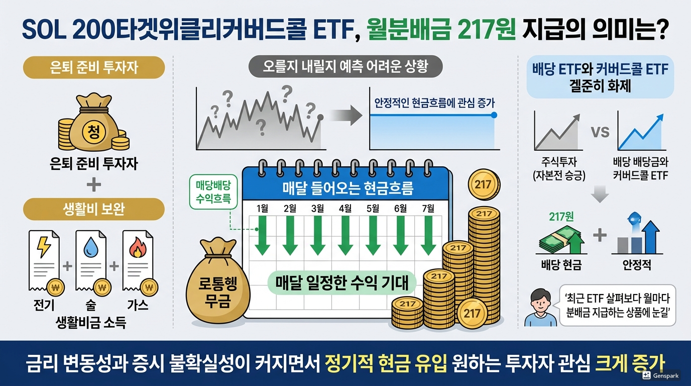 SOL 200타겟위클리커버드콜 ETF, 월분배금 217원 지급의 의미는?