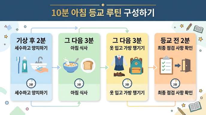 아침 10분 등교 루틴 타임라인