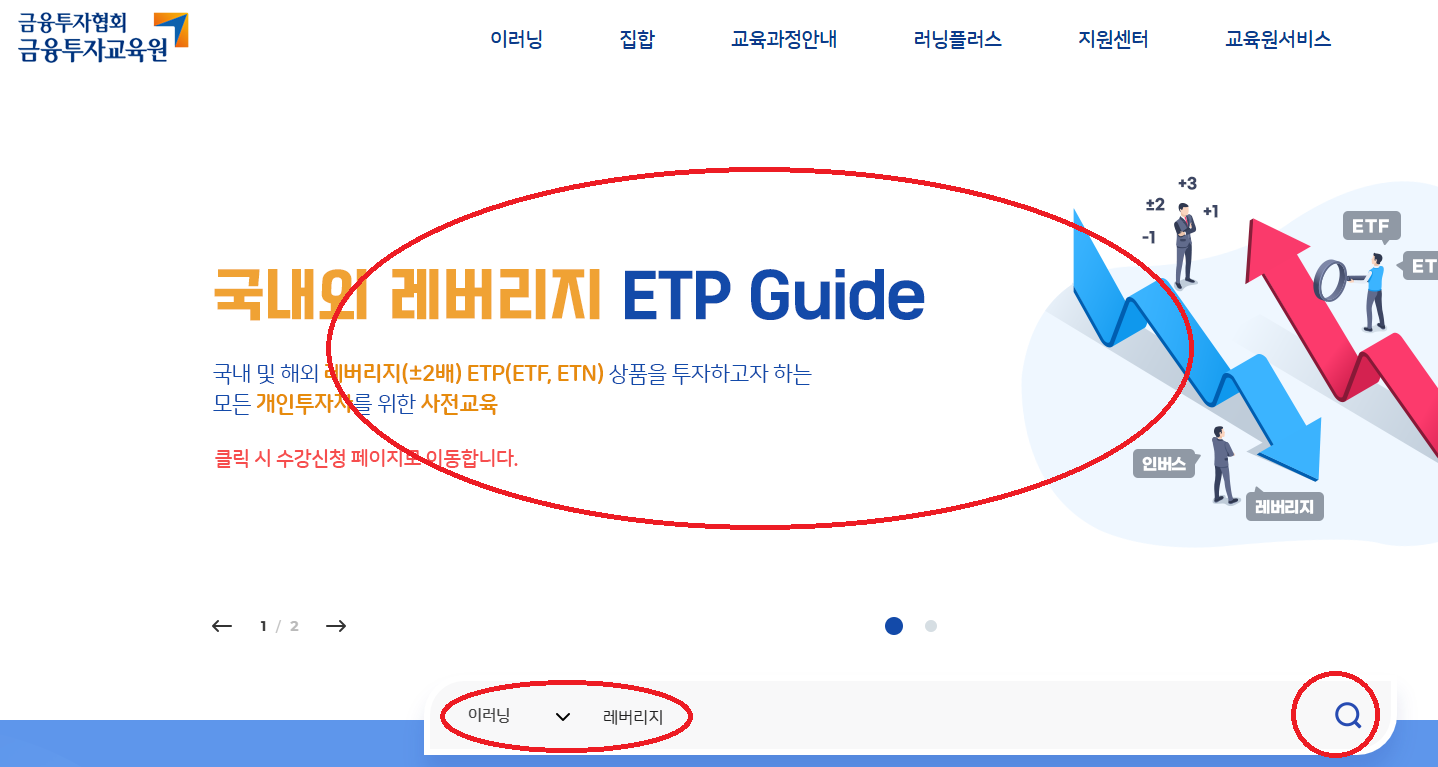 금융투자교육원 공식 홈페이지에서 레버리지 ETF 교육 찾기