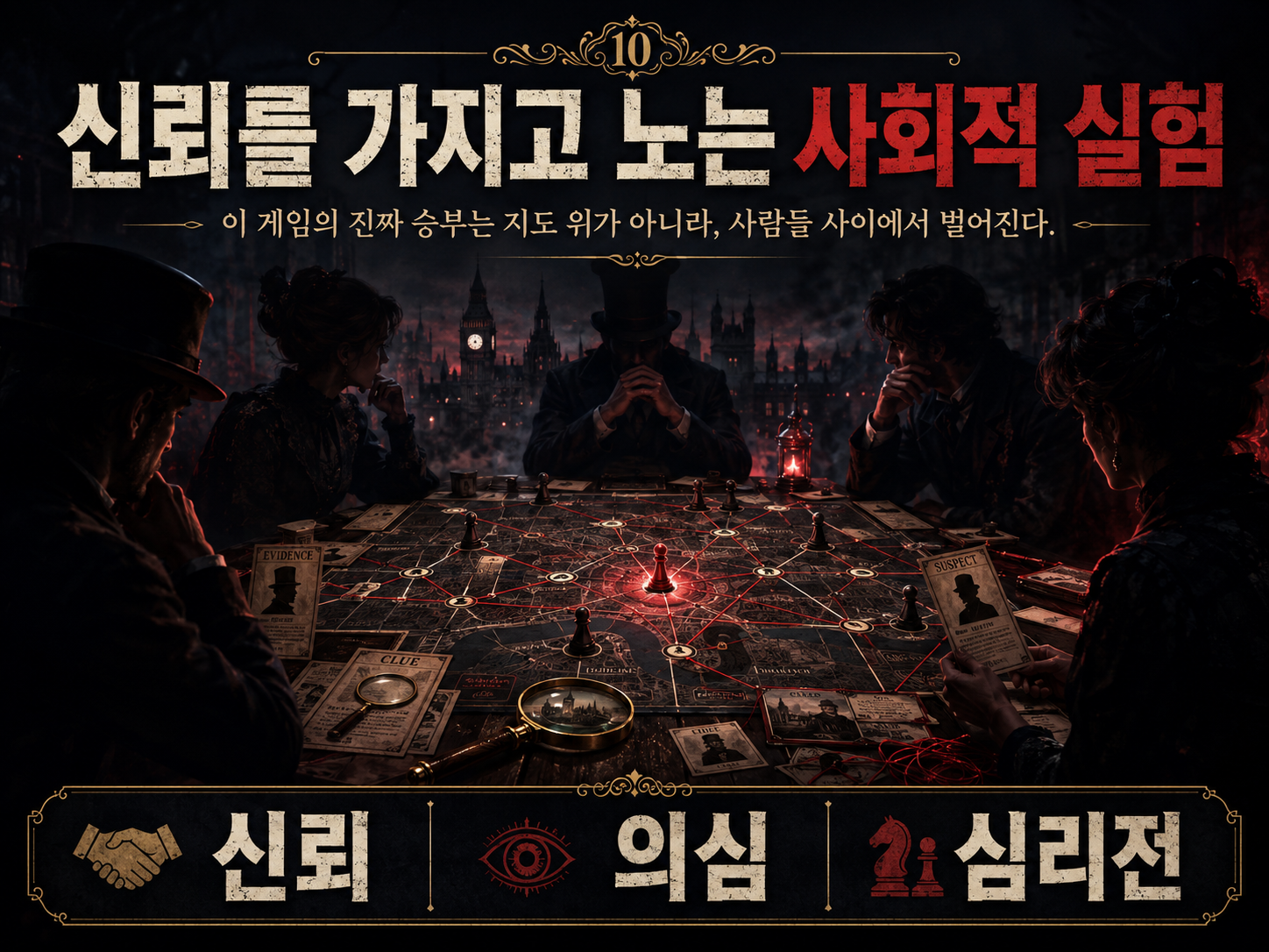 화이트홀 미스터리 배신의 그림자 신뢰 의심 심리전을 주제로 한 사회적 추론 게임 이미지