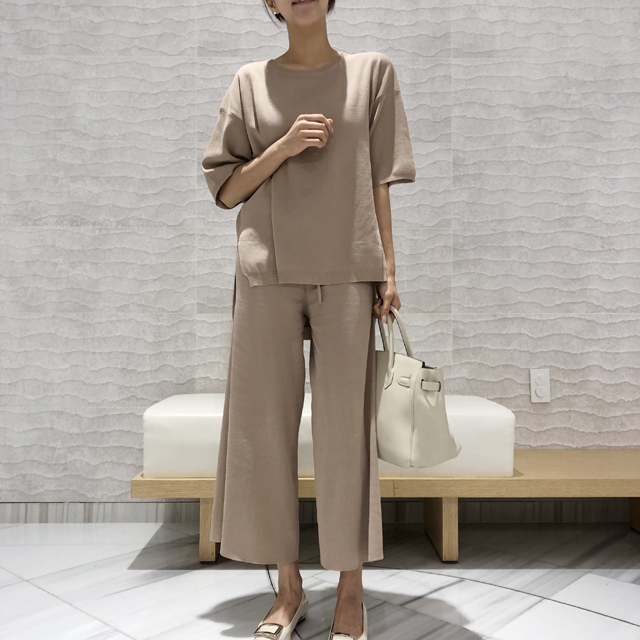 여름 투피스 언발 루즈핏 반팔 니트 투피스 세트 봄 여름 3COLOR