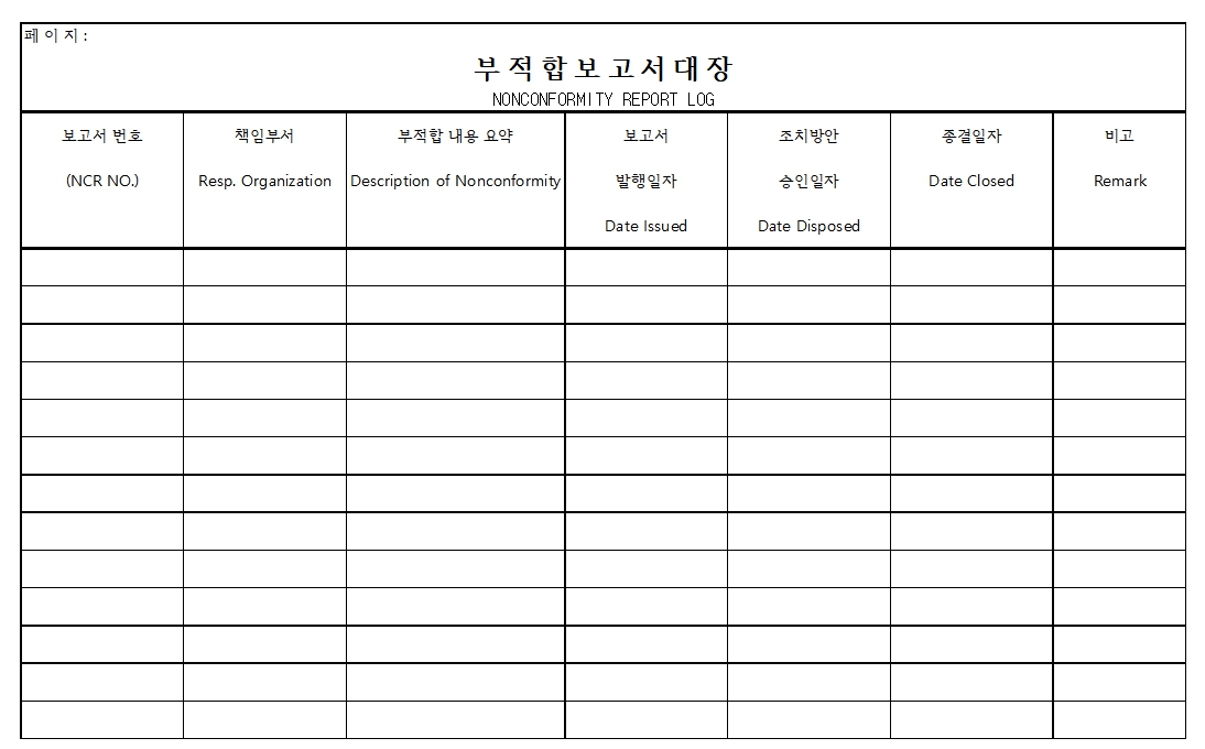 부적합 보고서 양식
