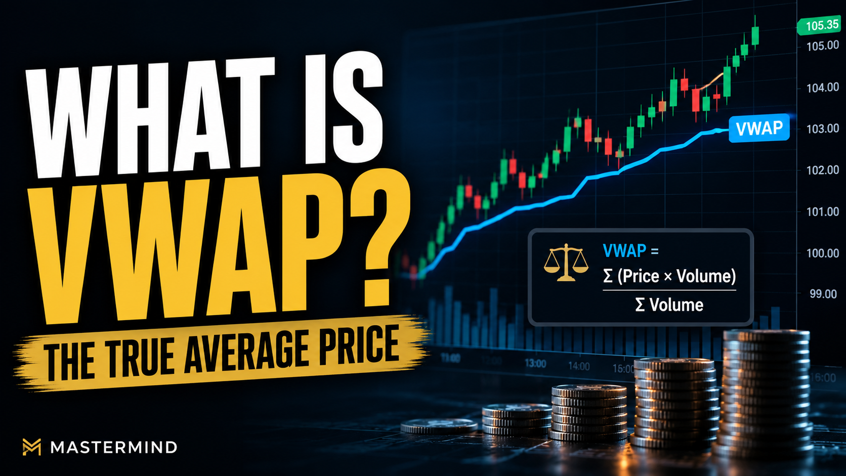 Conceptual illustration of VWAP showing the market's true average trading price based on trading volume.