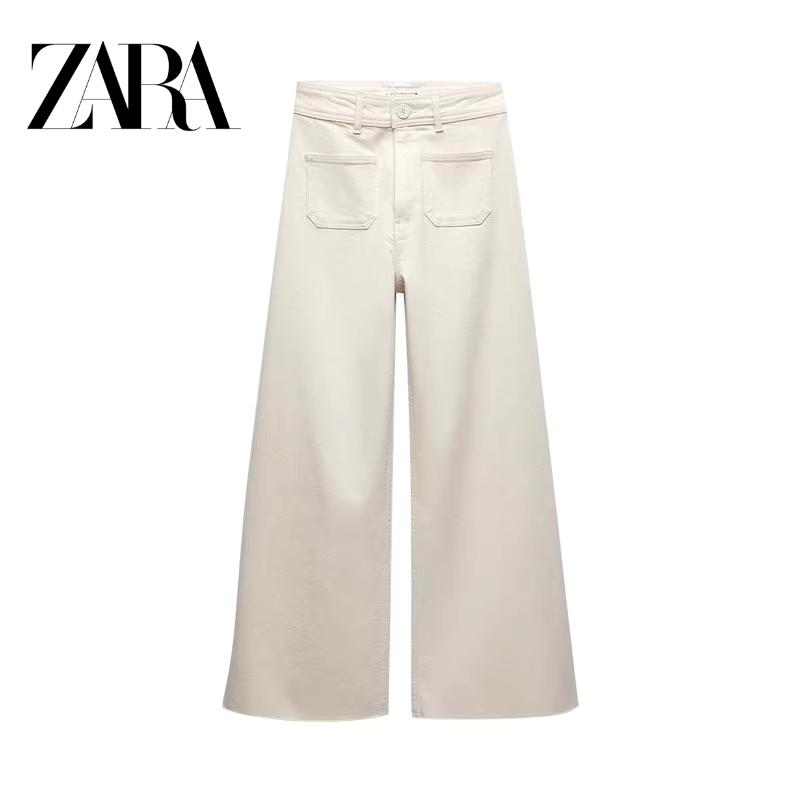 자라 아이보리 화이트 진 데님 ZARA 하이웨스트 하이웨이스트 포켓 크림 팬츠 바지